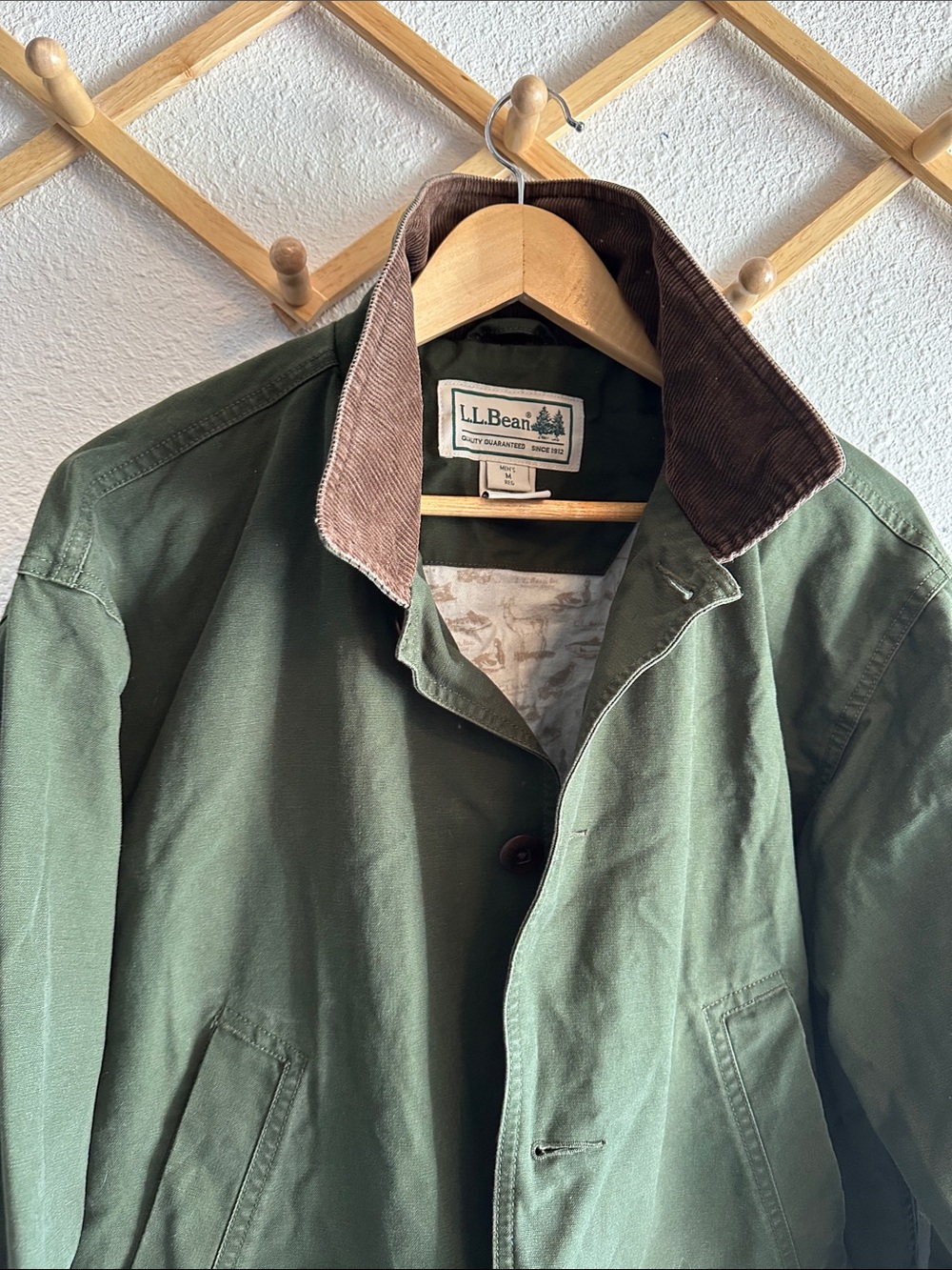 VTG 90’s L.L. Bean Olive Green Field Jacket with Brown Corduroy Collar M - Picture 11 of 14